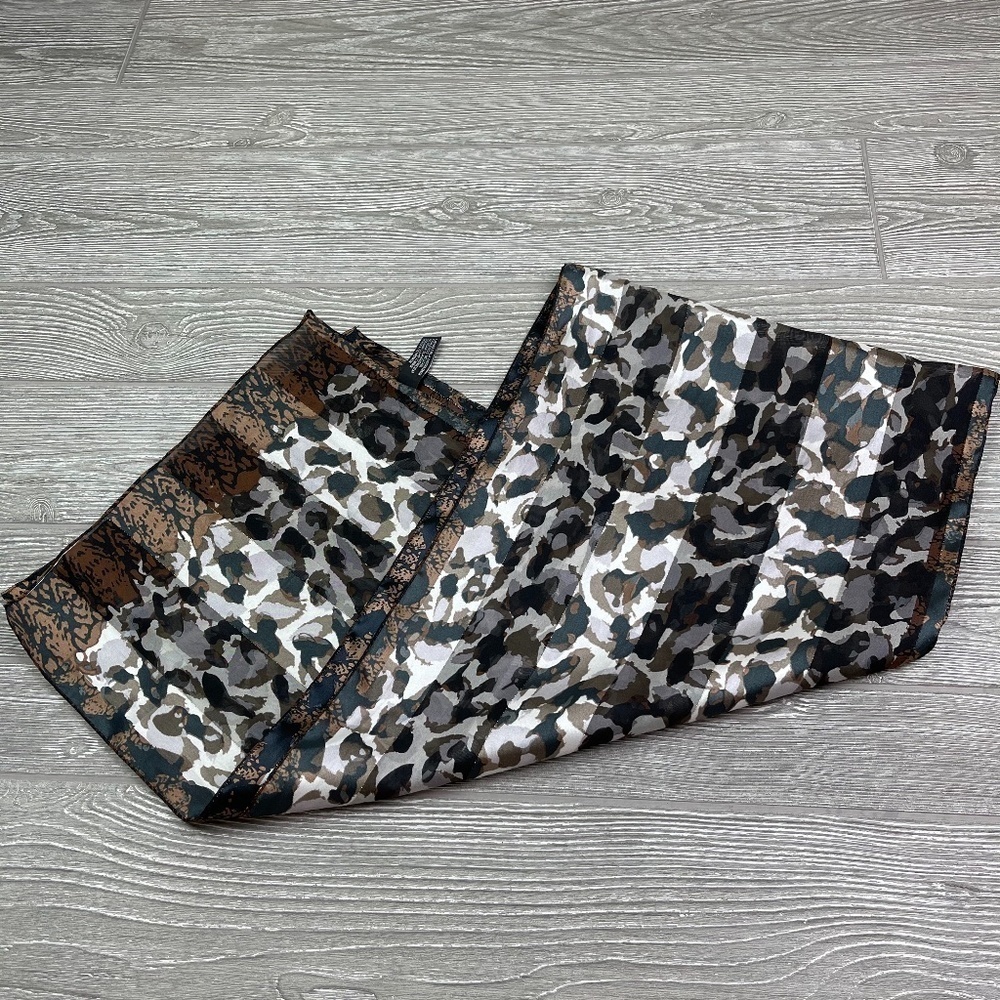 Estate Scarf Women's Black Brown & Gold Animal Print Semi Sheer 58" x 13"